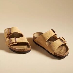 Birkenstock Two-Strap Sandals in Tan Suede